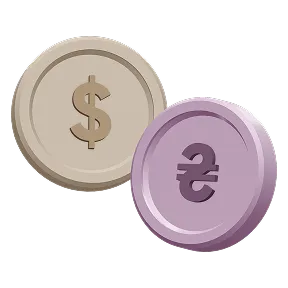 Монети долара та гривні