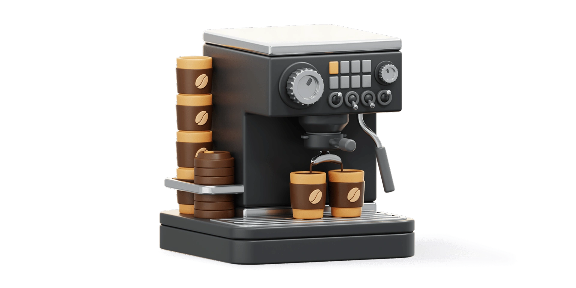 Кавомашина, що готує каву в два паперових стаканчики