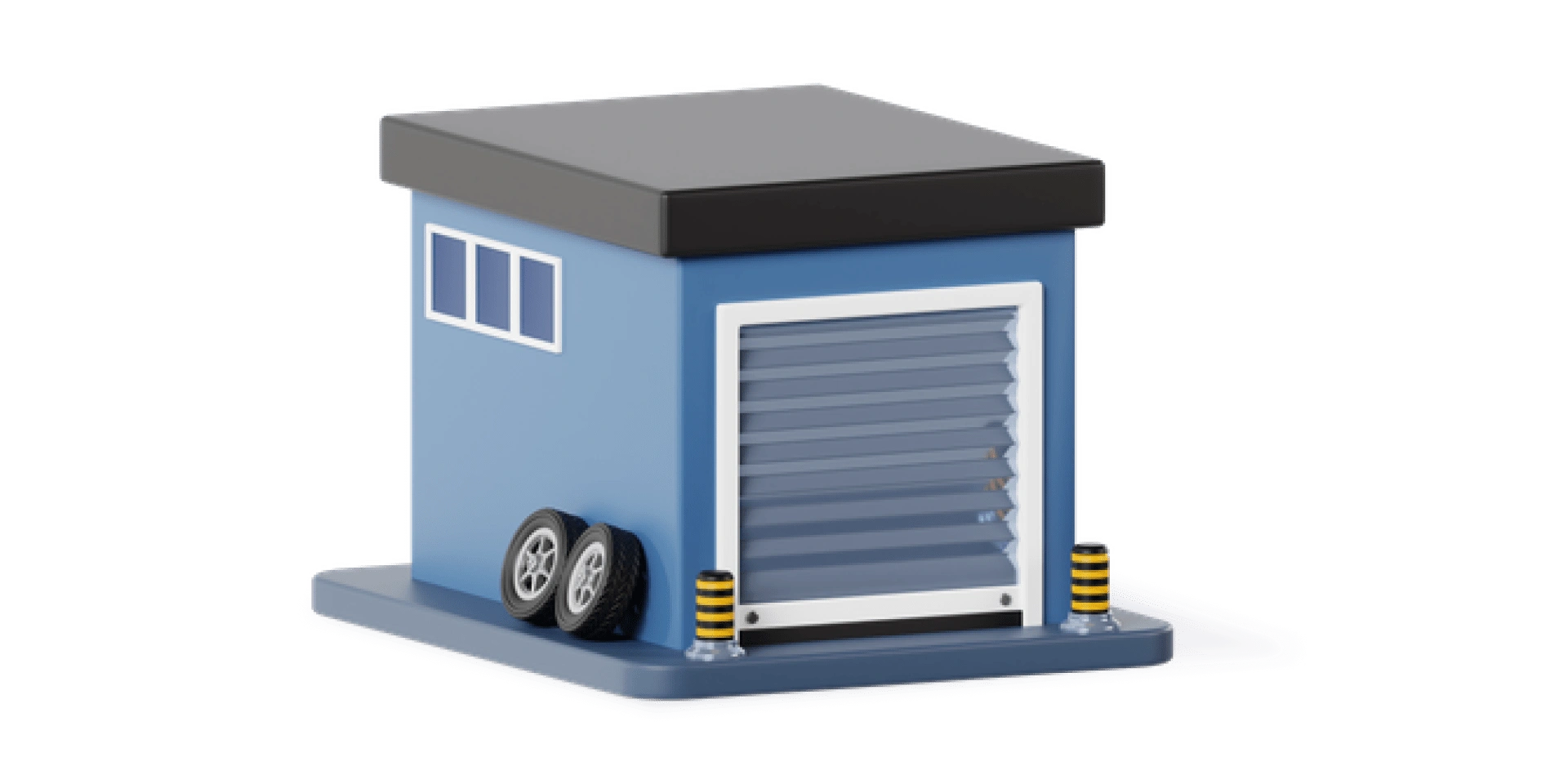 Закритий гараж, поруч дві шини від автомобіля